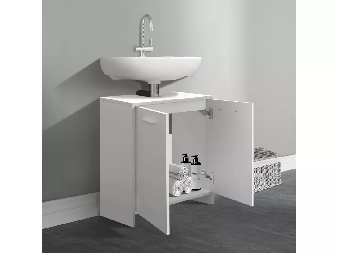 Meuble sous lavabo blanc armoire bas 2 portes 1 espace rangement ML-DESIGN