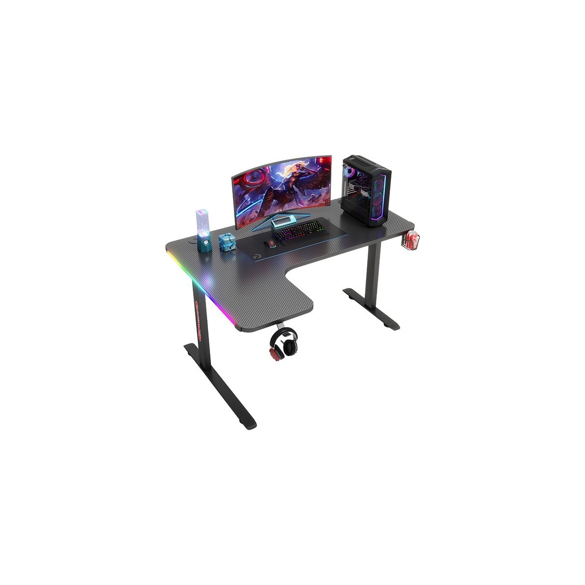 Venstrevendt gamingbord med justerbar bredde og karbonfiberstruktur