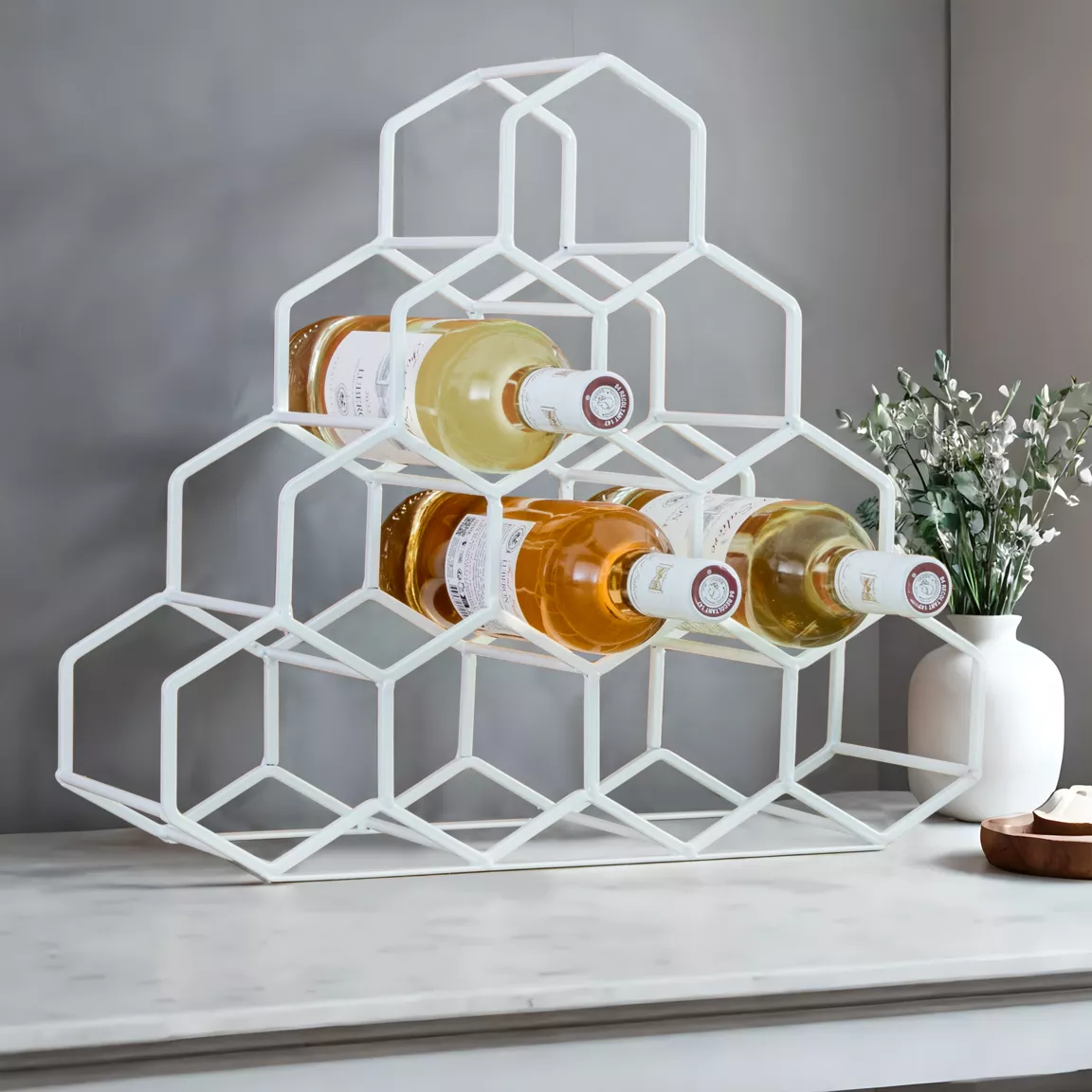 Range-bouteilles métal pyramide (H38 cm) Malo Blanc