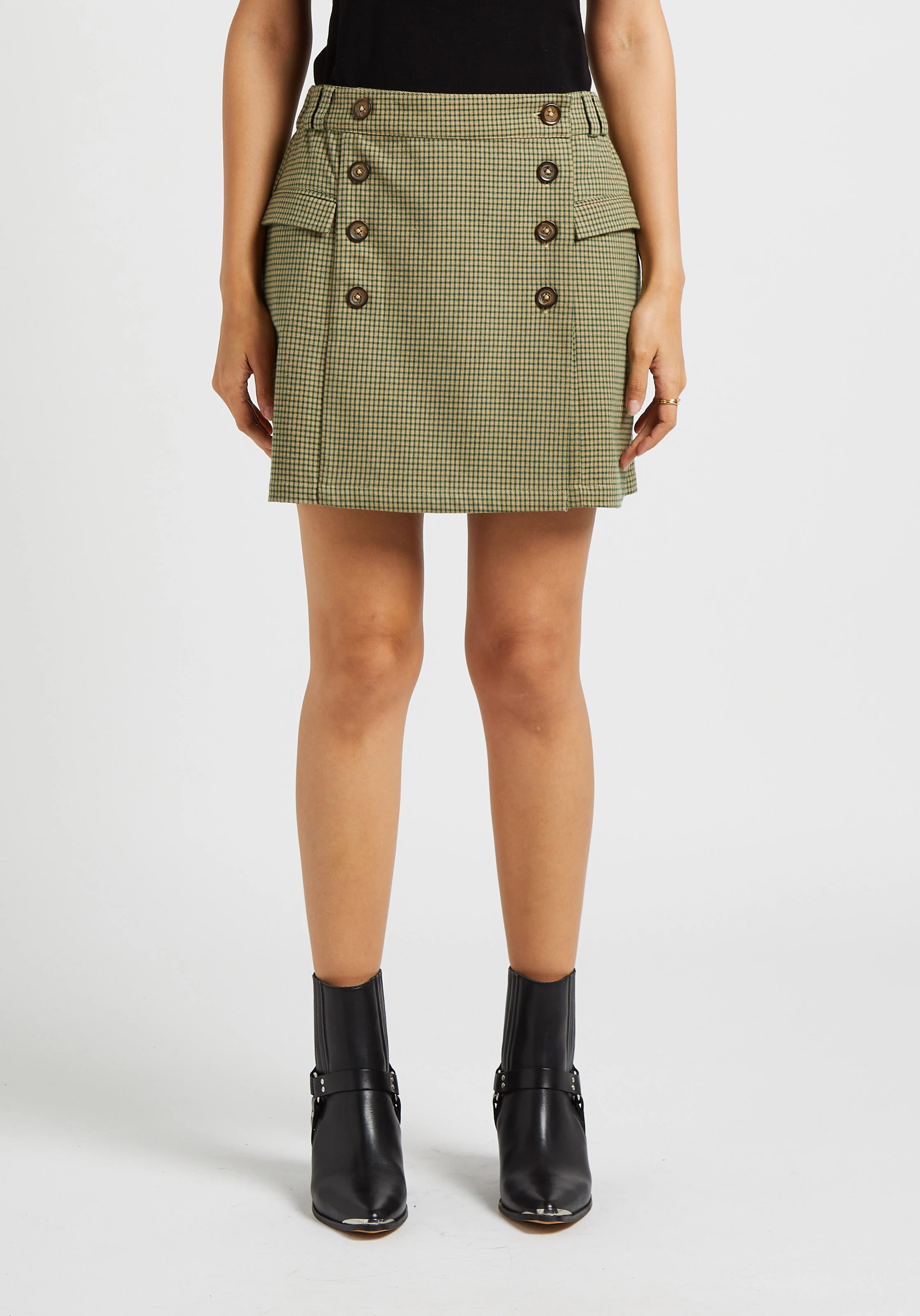 Jupe courte détail boutonné en coton| Vert