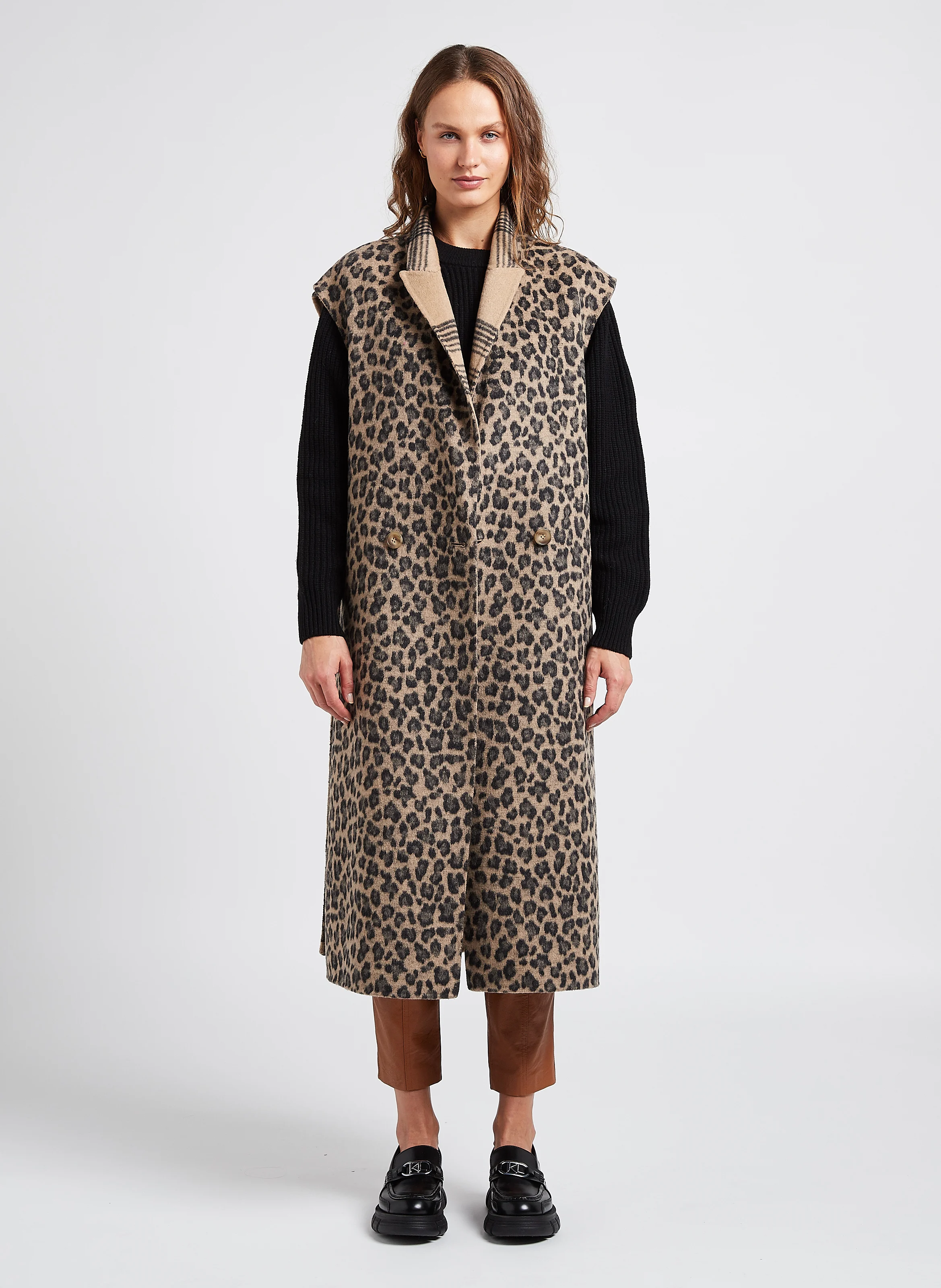 Gilet col tailleur réversible ample | Marron