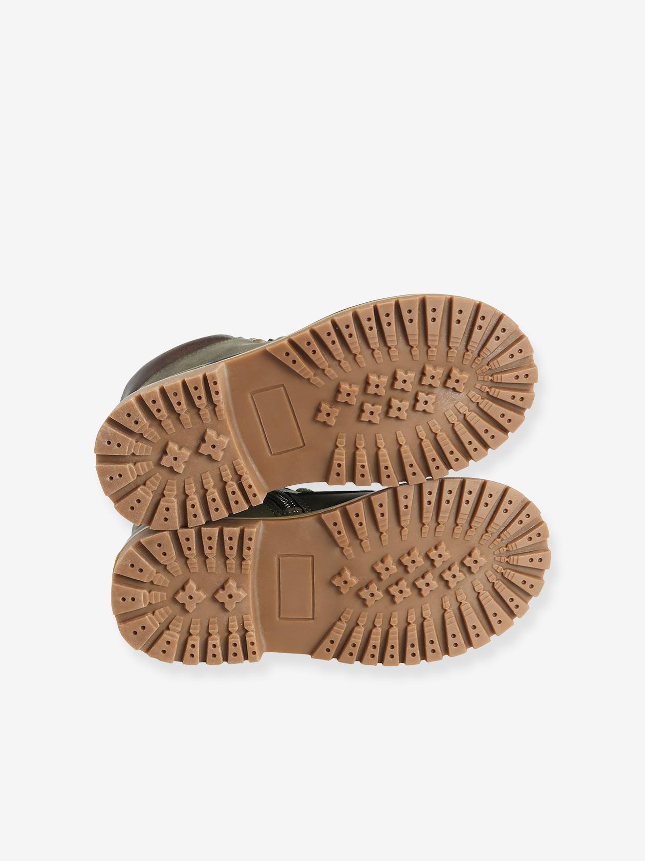 Botas de cano curto com cadarço e zíper para meninos, verde escuro liso