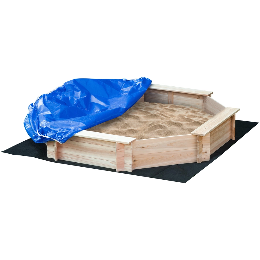 Outsunny Sandkasten mit Polyester-Abdeckung natur
