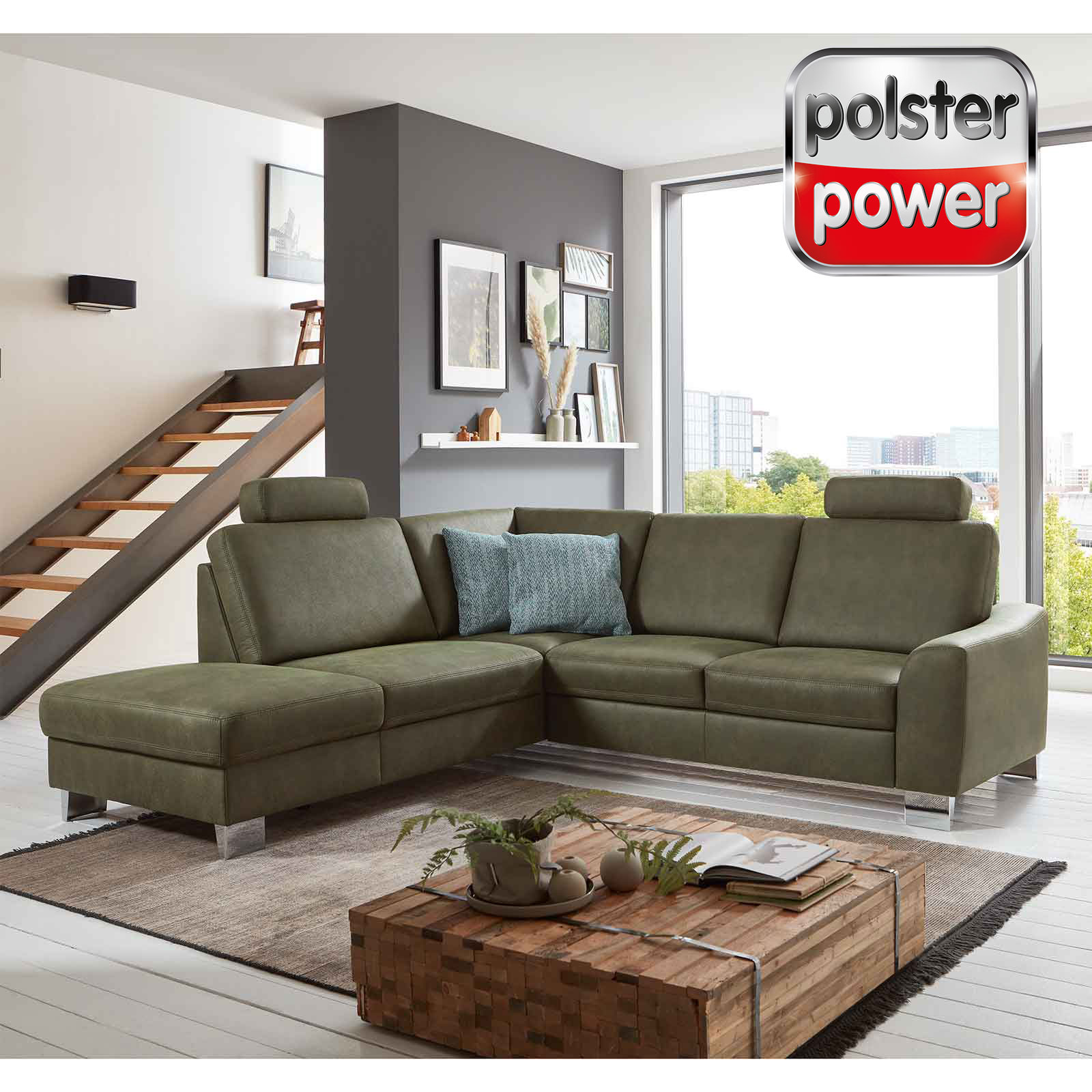 polsterpower Eckgarnitur - grün - Basismodell - Kombielement links