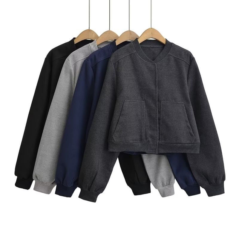 Hollahop - Effen cropped bomberjack met knopen