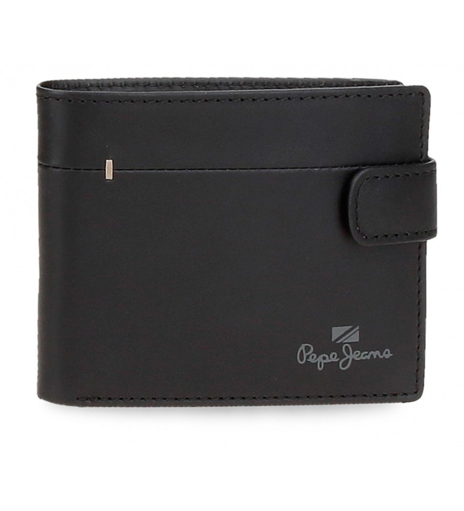 Carteira vertical Pepe Jeans Staple em couro preto com fecho de clique