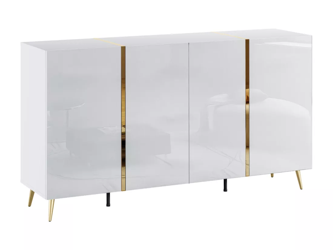 Buffet avec 4 portes - 158 cm - Blanc brillant et doré - MARZIALO