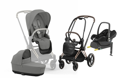 Cybex Priam Duovogn inkl. Maxi-Cosi CabrioFix & Base, Mirage Grey/Rose Gold
