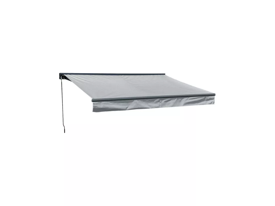 Store banne SAULE 2,95 × 2,5m avec semi-coffre - Toile grise et structure grise - HAPPY GARDEN