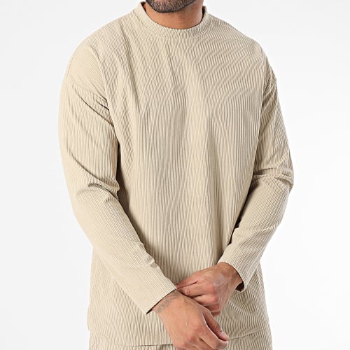 Ensemble Tee Shirt Manches Longues Et Pantalon Jogging Beige