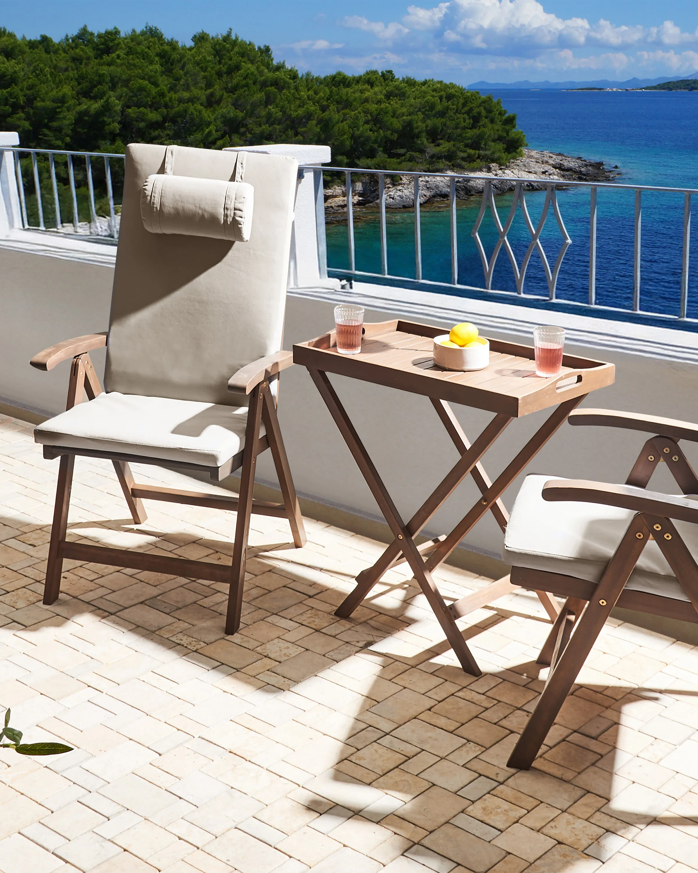 Set van 2 stoelen met zitkussen AMANTEA PREMIUM Acaciahout Taupe