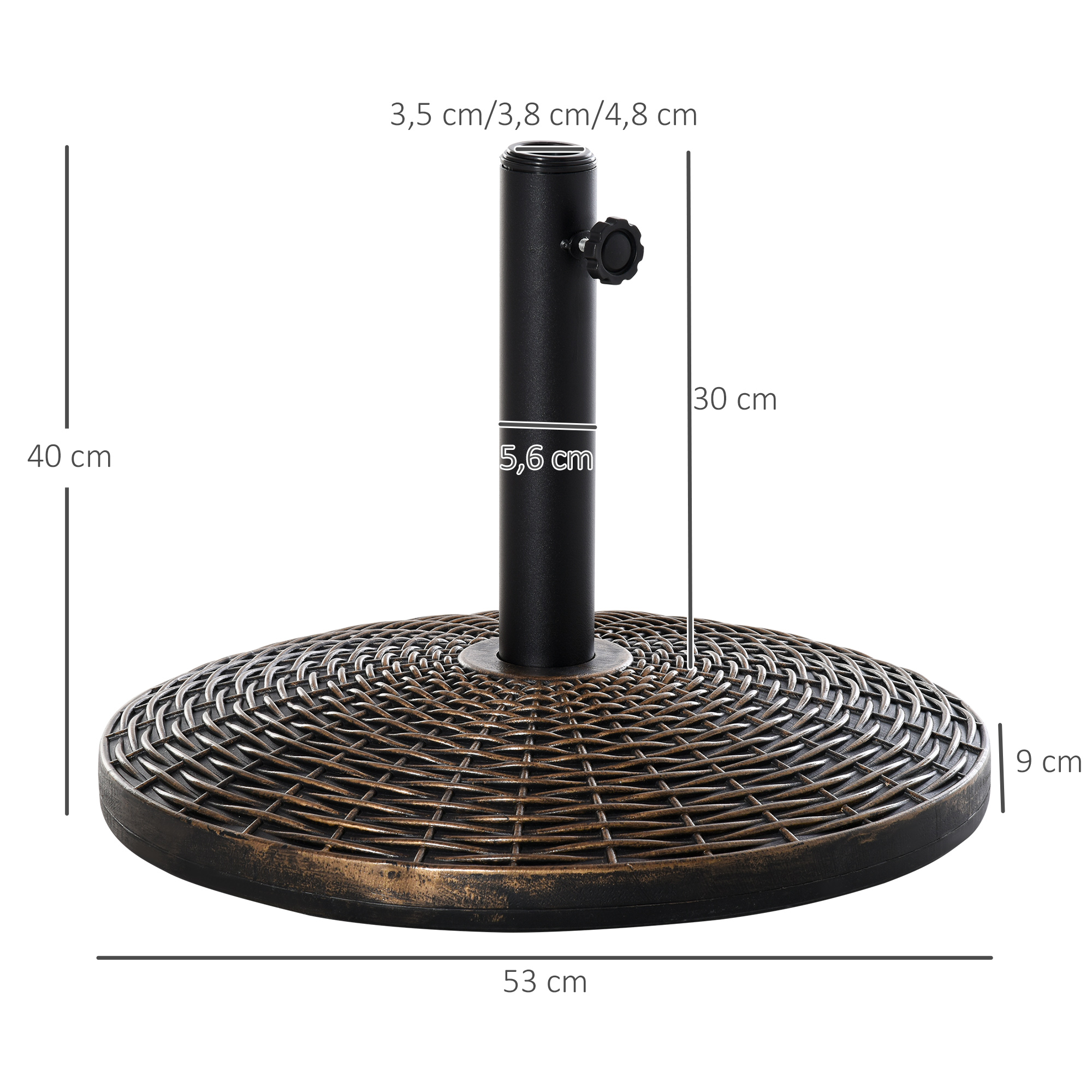Base ajustável para guarda-sol Outsunny Φ53x40 cm, universal, em cimento, redonda, estilo retrô, em HDPE, para pátio, jardim e praia.