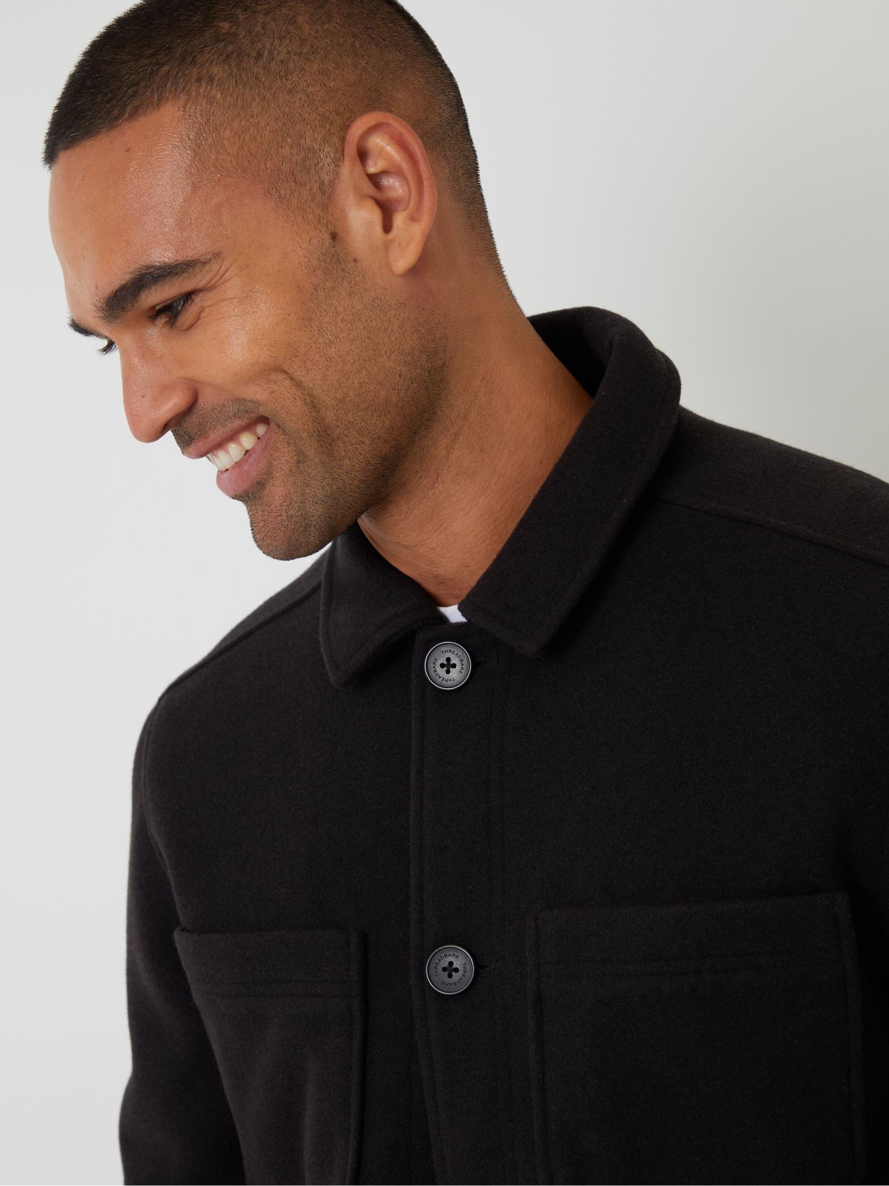 Zwart - Threadbare - Gewatteerd shacket met knopen van imitatie wol
