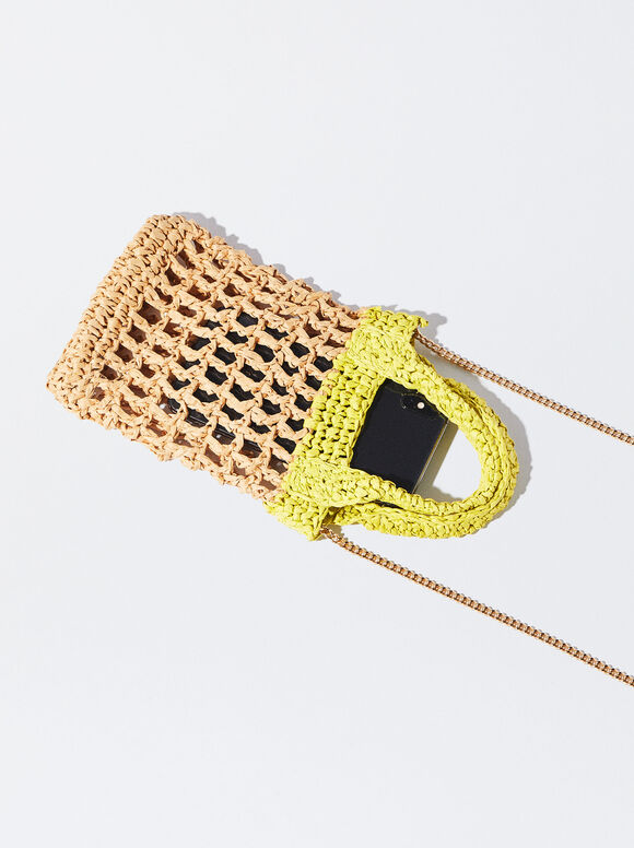 Bolsa para celular com efeito palha - Amarela