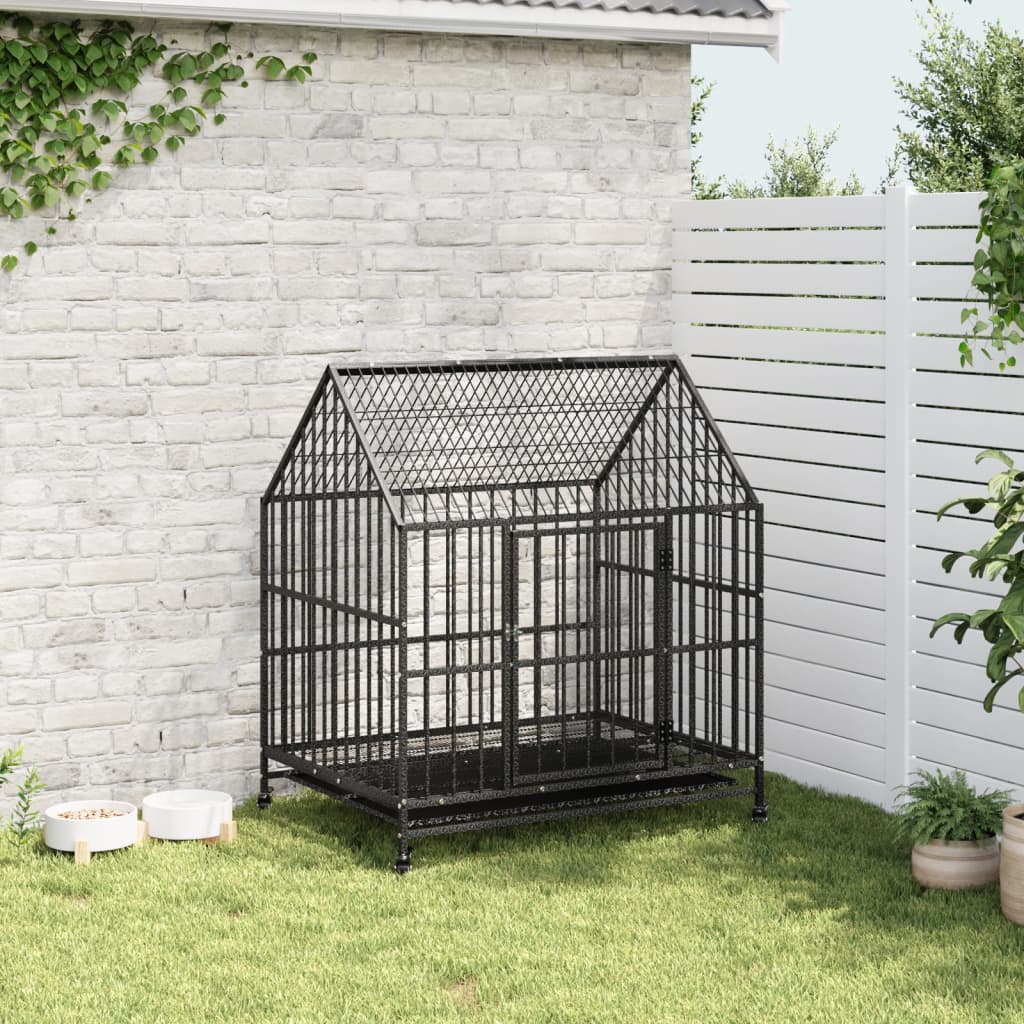 Gaiola para cães vidaXL com rodas, aço galvanizado, preta