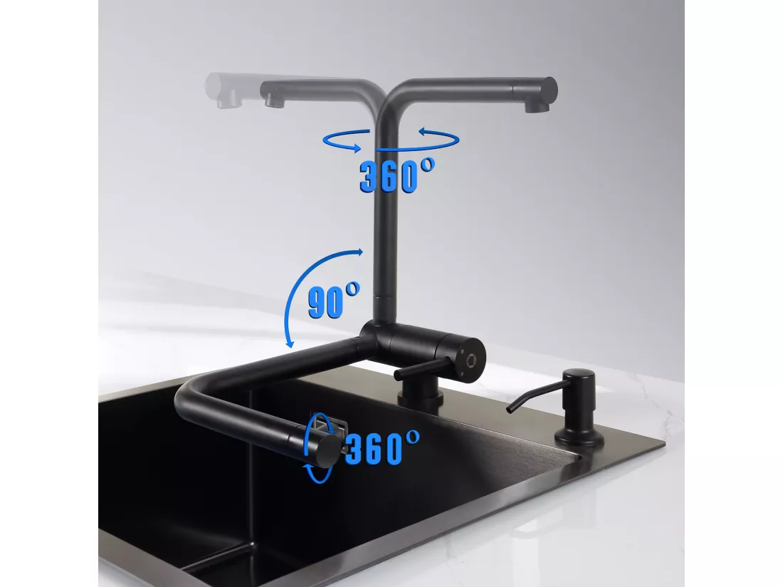 Cecipa max Mitigeur Cuisine Rabattable Noir Robinet Cuisine Pliable Eau Chaude Froide Robinetterie contre Fenêtre avec barboteur démotable,EU Modèle