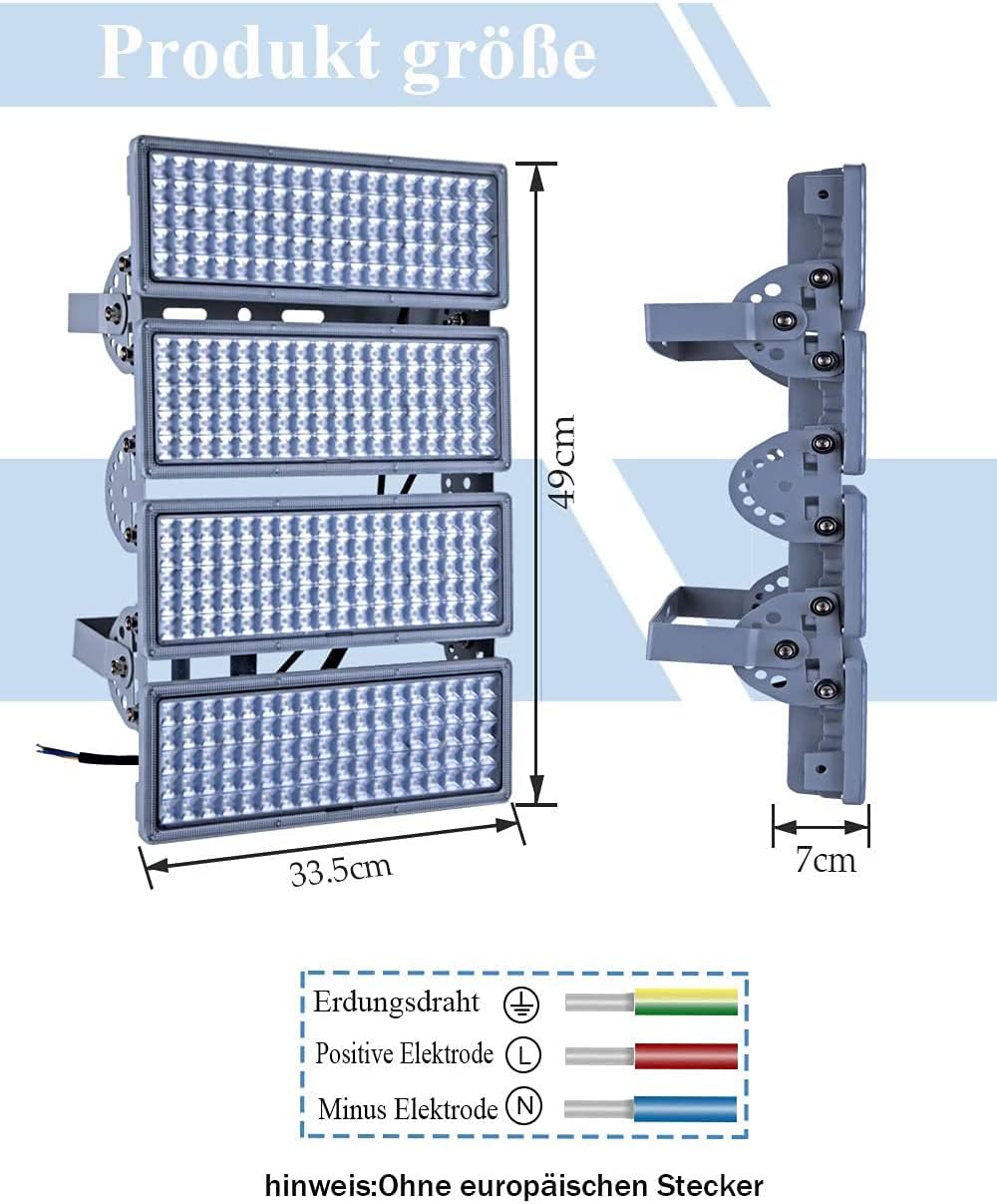 400W LED Strahler Flutlicht Außen 40000LM Außenstrahler Flutlichter LED Fluter 4 Flutlichtstrahler mit verstellbarem Winkel 6500K IP67 Wasserfest für Stadien