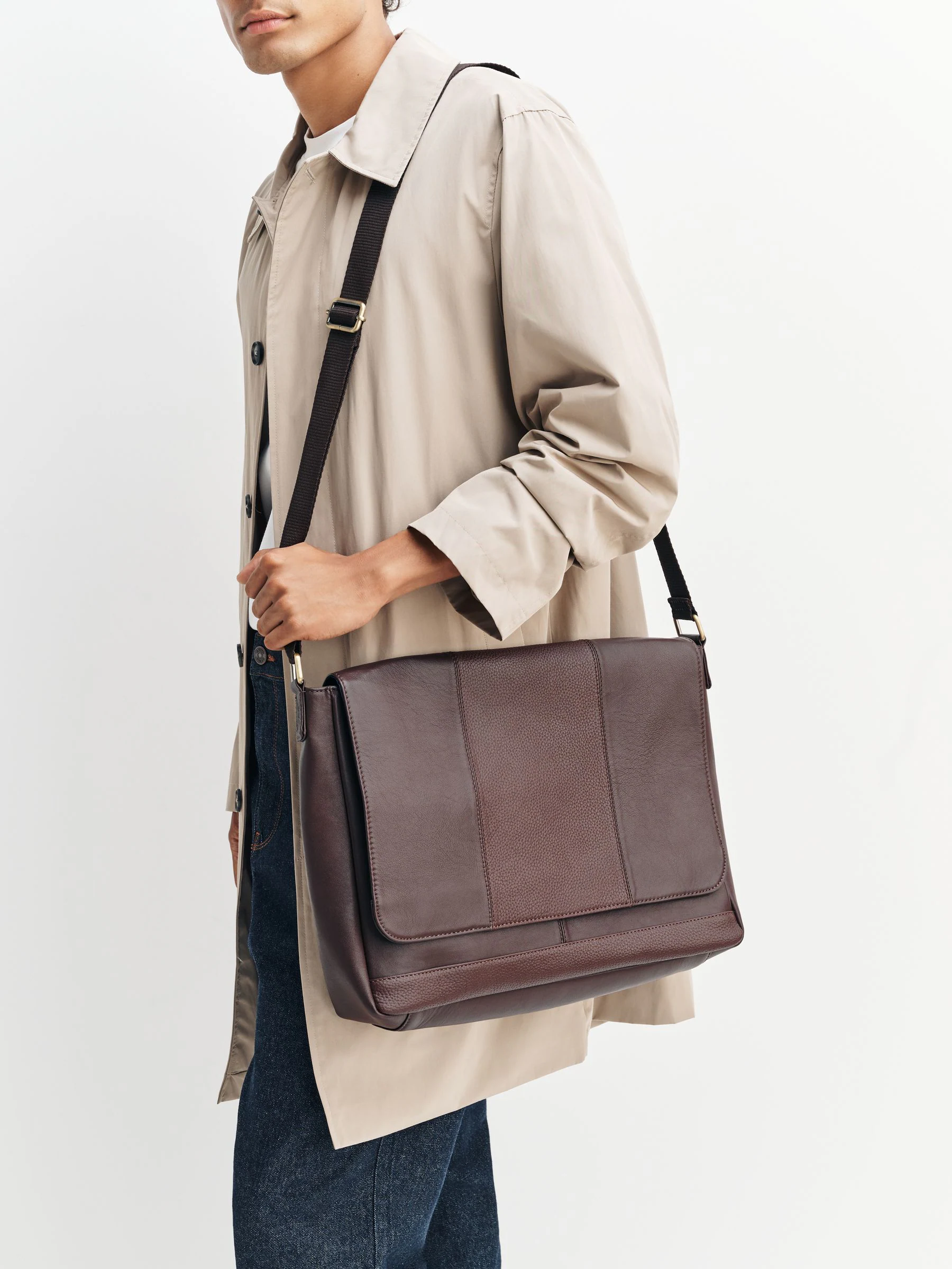 Bruin - Signature leren messenger-tas