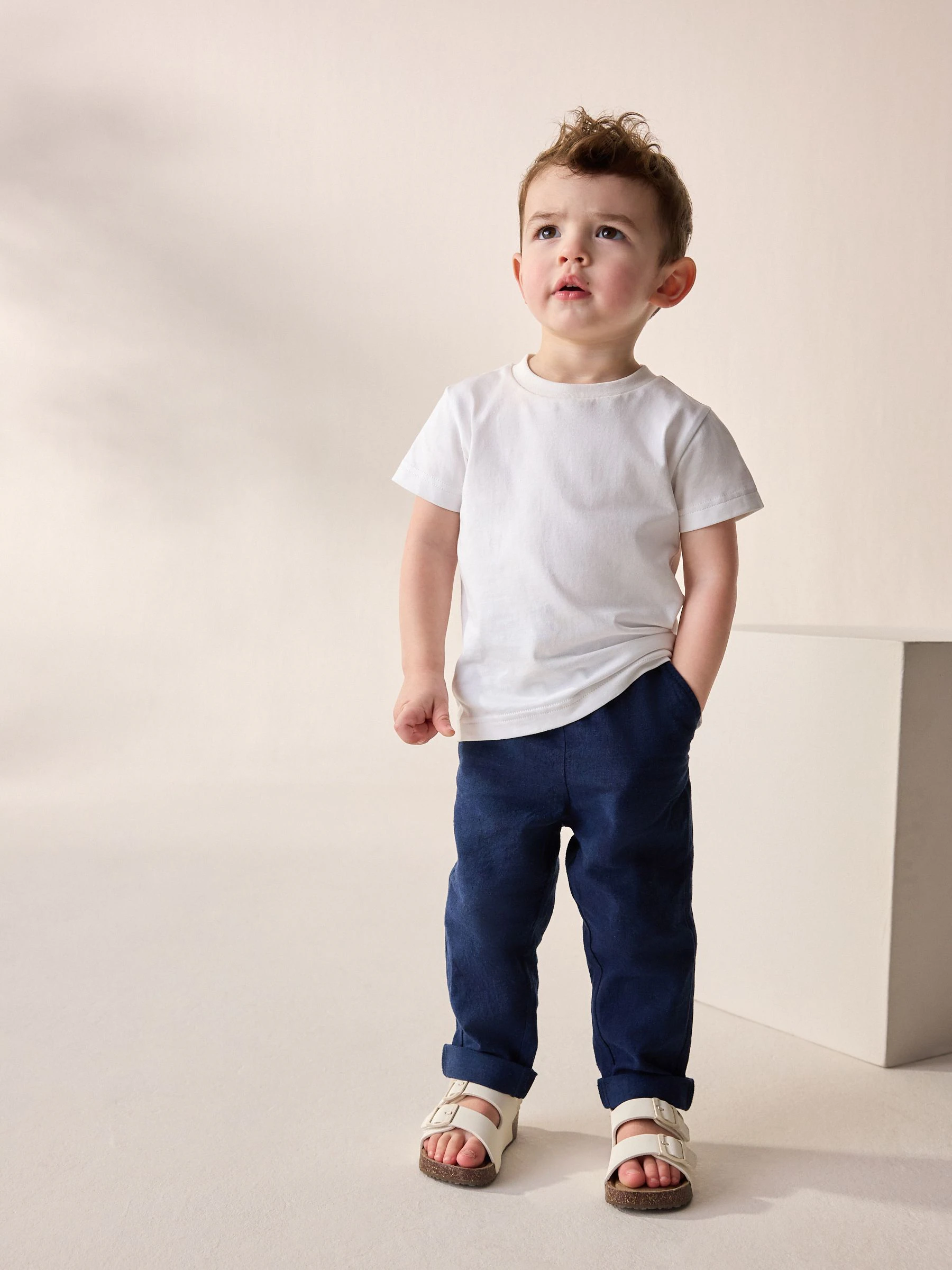 Donkerblauw - Linnen Blend broek met elastische taille (3mnd-7jr)