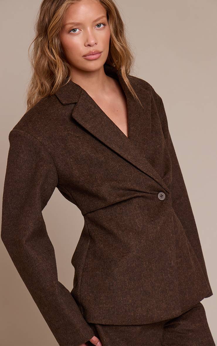Marron Foncé Blazer Coordonné À Rayures Brossées Et Taille Cintrée