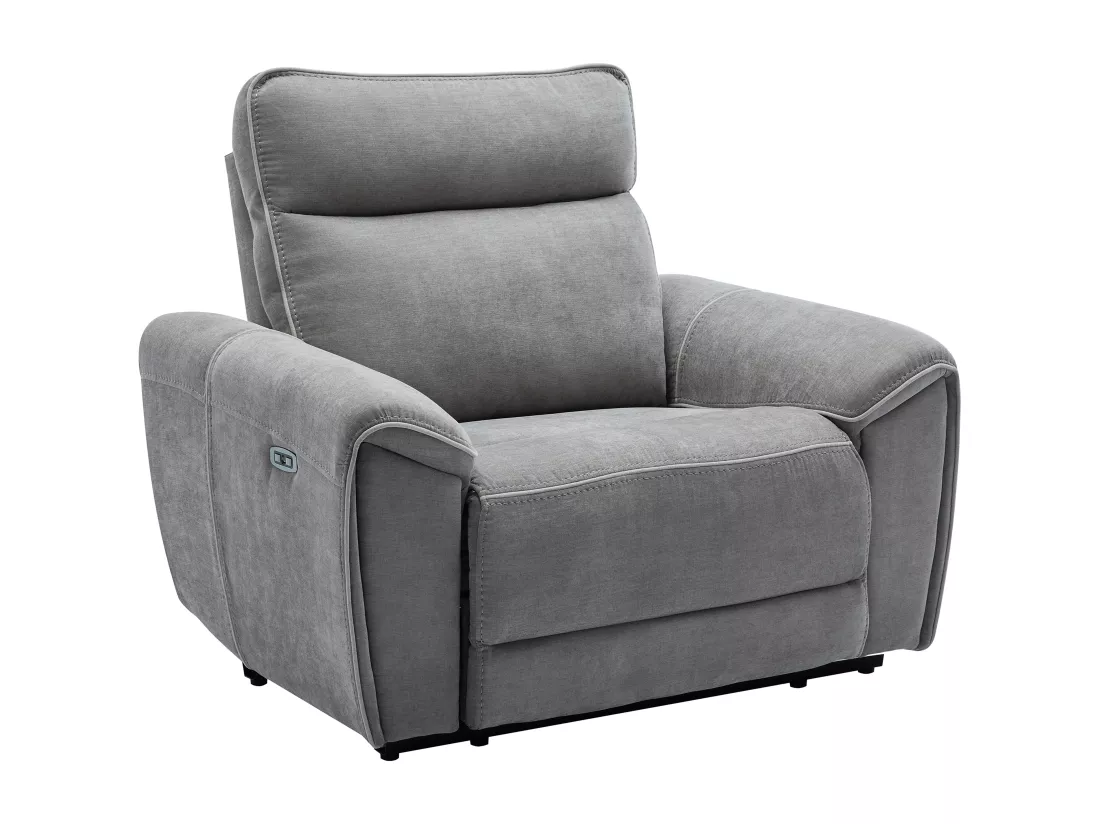 Canapé 3 places et fauteuil relax électrique en tissu gris DJARALO