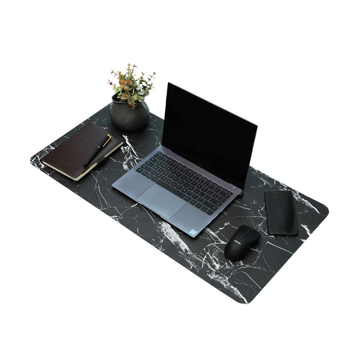 Skrivebordsbakgrunn 89x44 cm PU-skinn Sort / Marmor