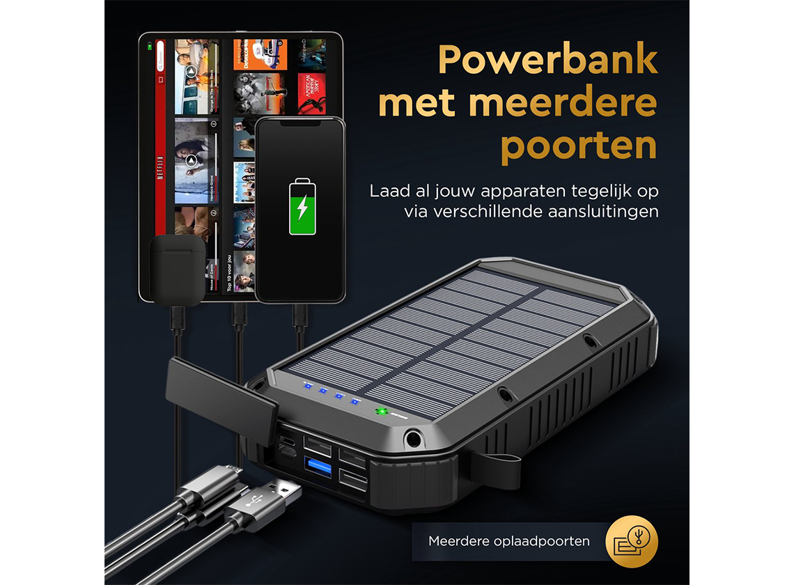 Golden Sound powerbank op zonne-energie - 30.000mAh