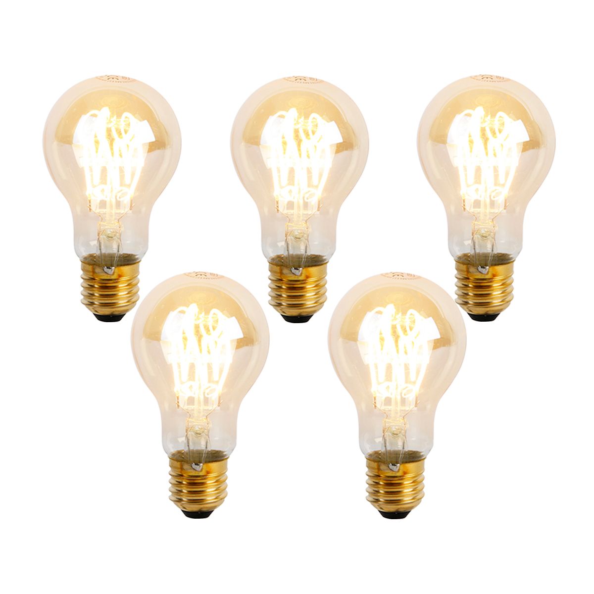 Set van 5 E27 dimbare LED spiraal lampen A60 goldline 4W 270 lm 2200K