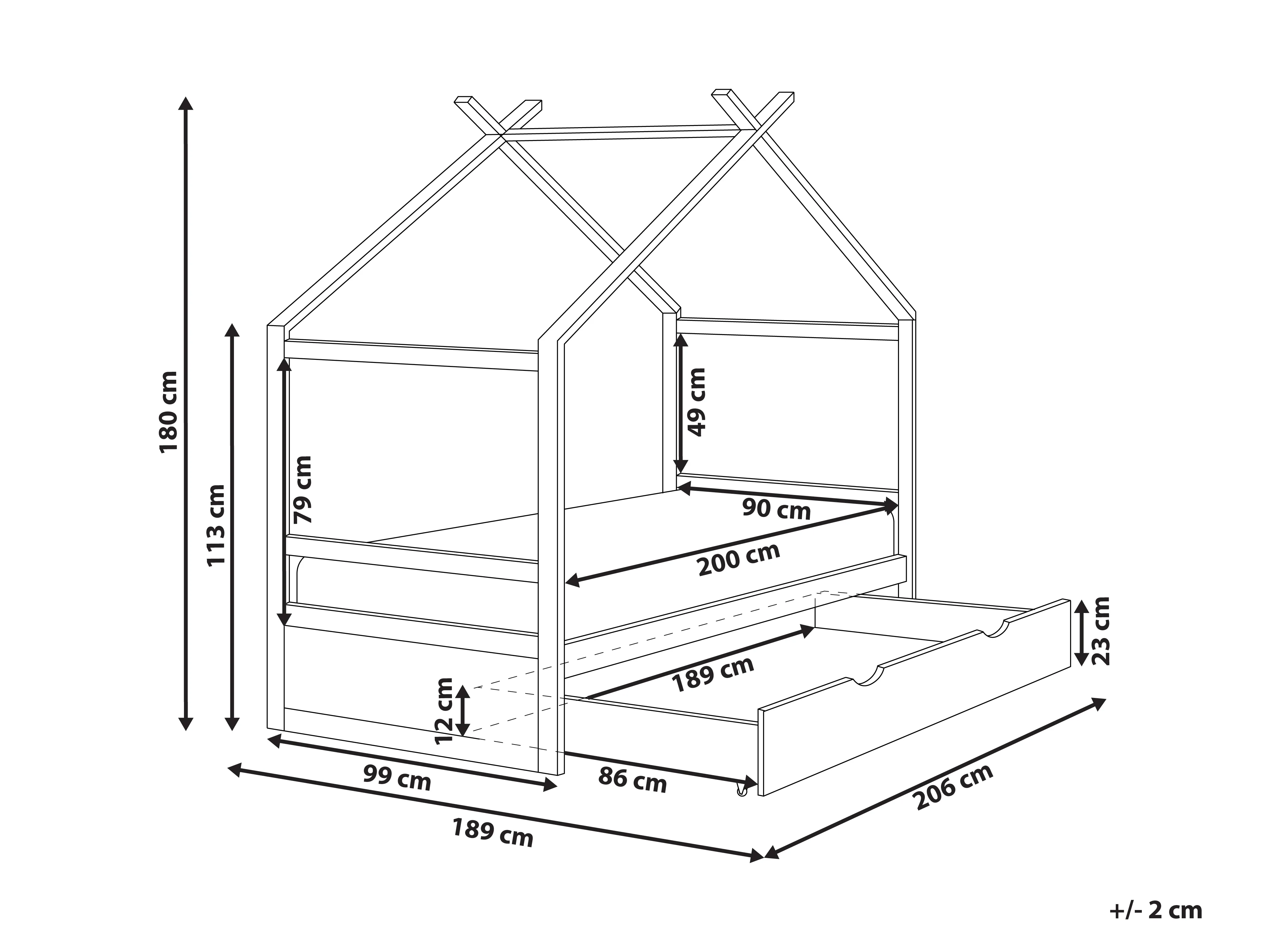 Kinderbed Huis Dennenhout ORGEVAL 90 x 200 cm met opbergruimte Lichtbruin