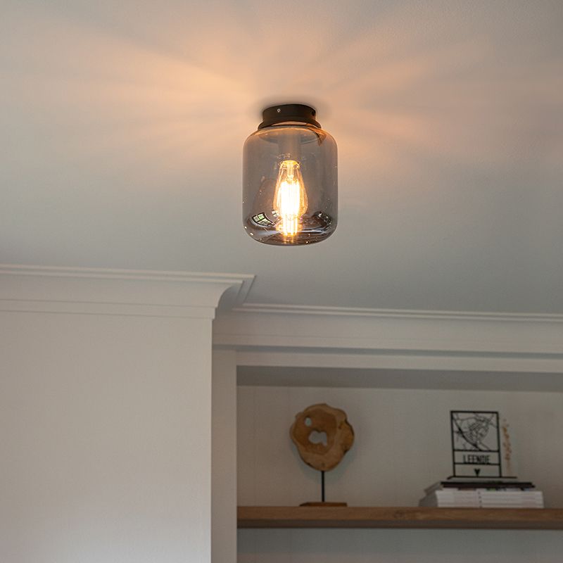 Design plafondlamp zwart met smoke glas - Bliss