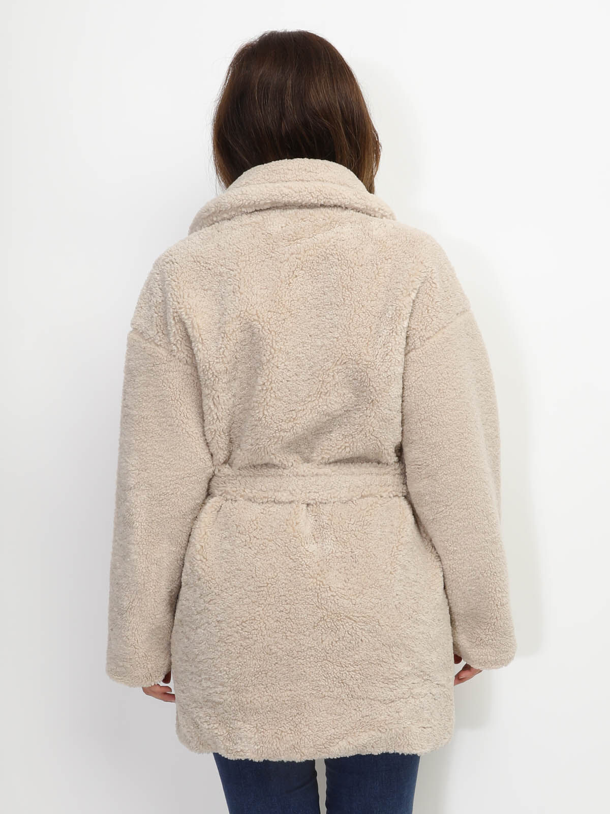 Manteau moutonné et ceinturé- Beige