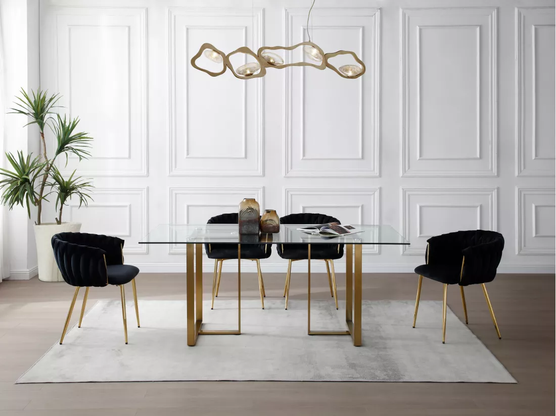 Lot de 6 chaises avec accoudoirs en velours et métal doré - Noir - ELEGANO