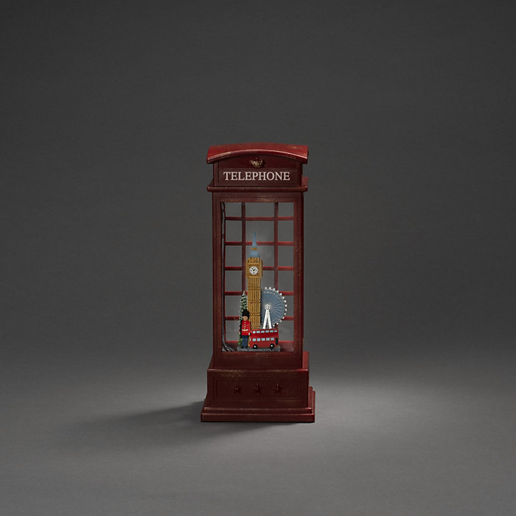 Lanterne à neige LED blanc chaud cabine téléphonique rouge « scène londonienne »