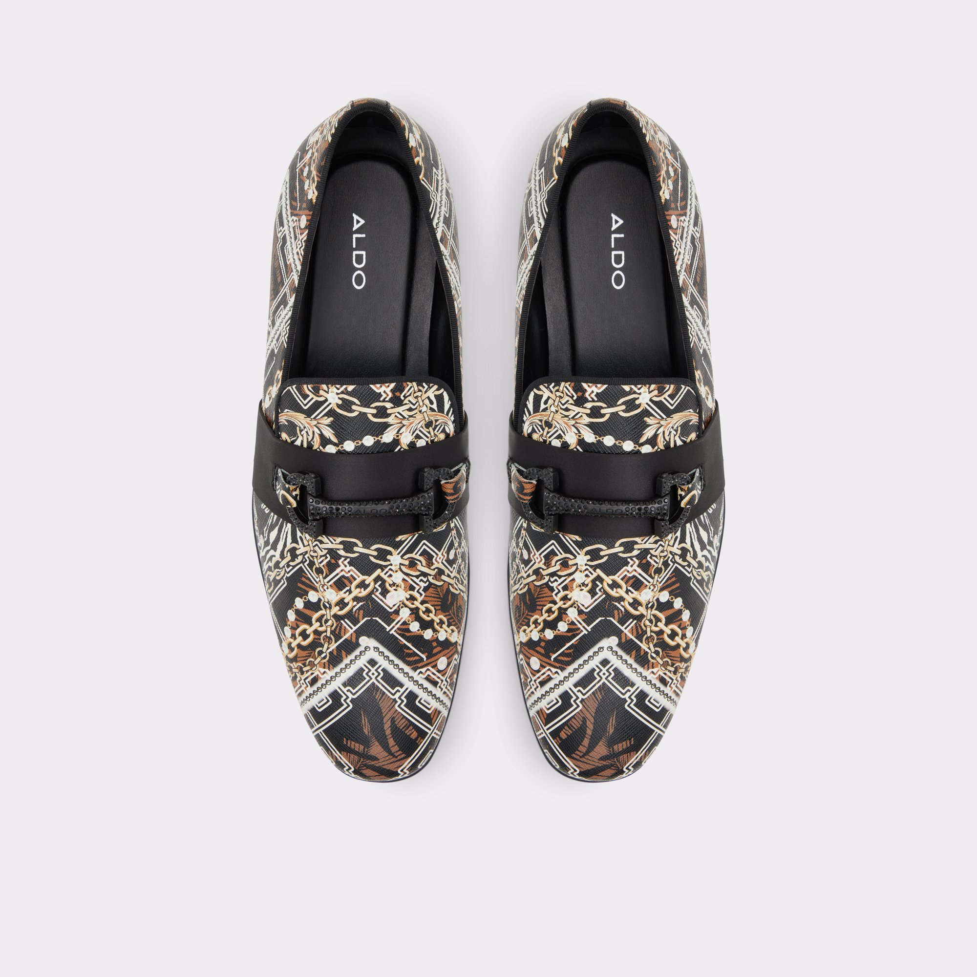 Popluxe Black Leather Print Men Dress Shoes
