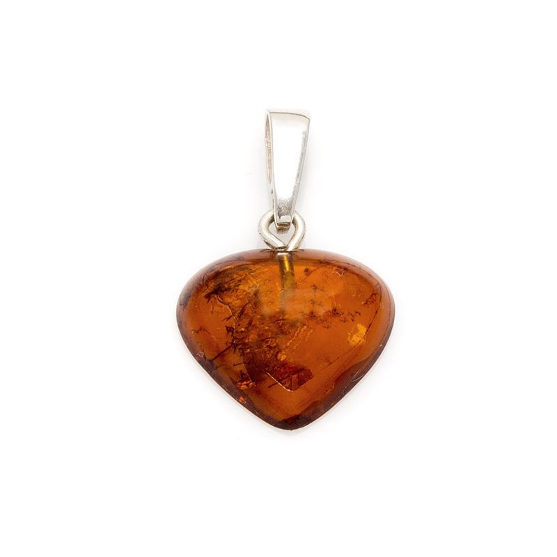 Pendentif argent ambre coeur