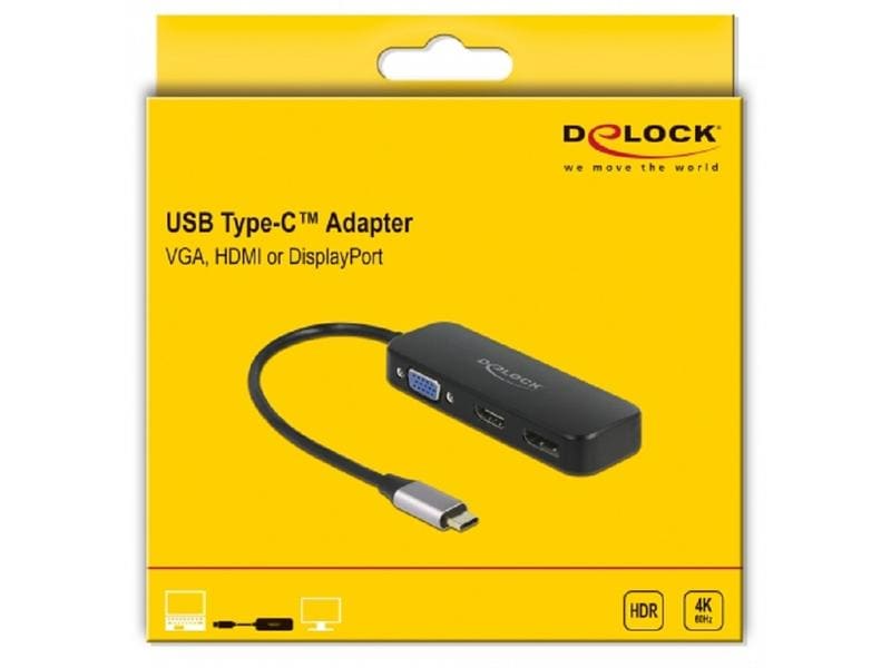 Delock Multiadapter 64156 USB-C – DP/HDMI/VGA USB-C-Adapter mit VGA-, HDMI- und DisplayPort Ausgang