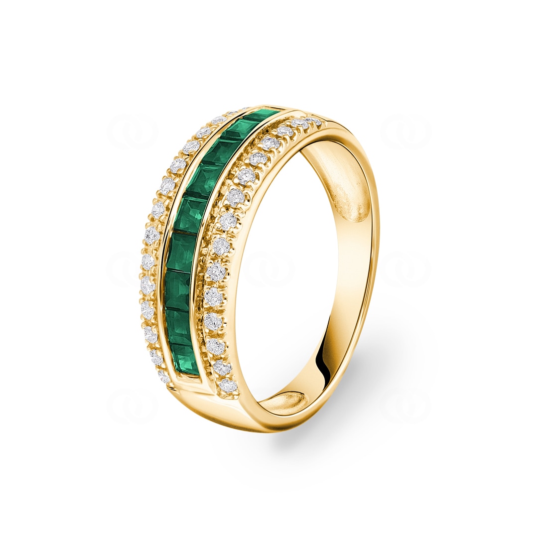 Smaragdring 750/18 K Gelbgold mit Diamanten 0.20 ct H/si