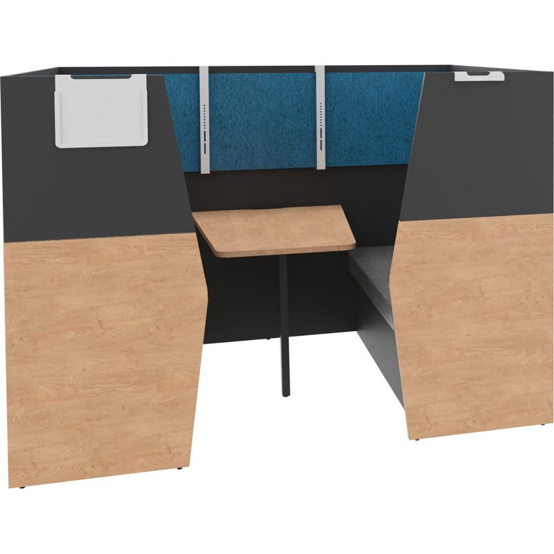 Alcove acoustique - cabine de confidentialite Silencia 6 places L 210 x H 150 x P 170 cm avec table et support écran