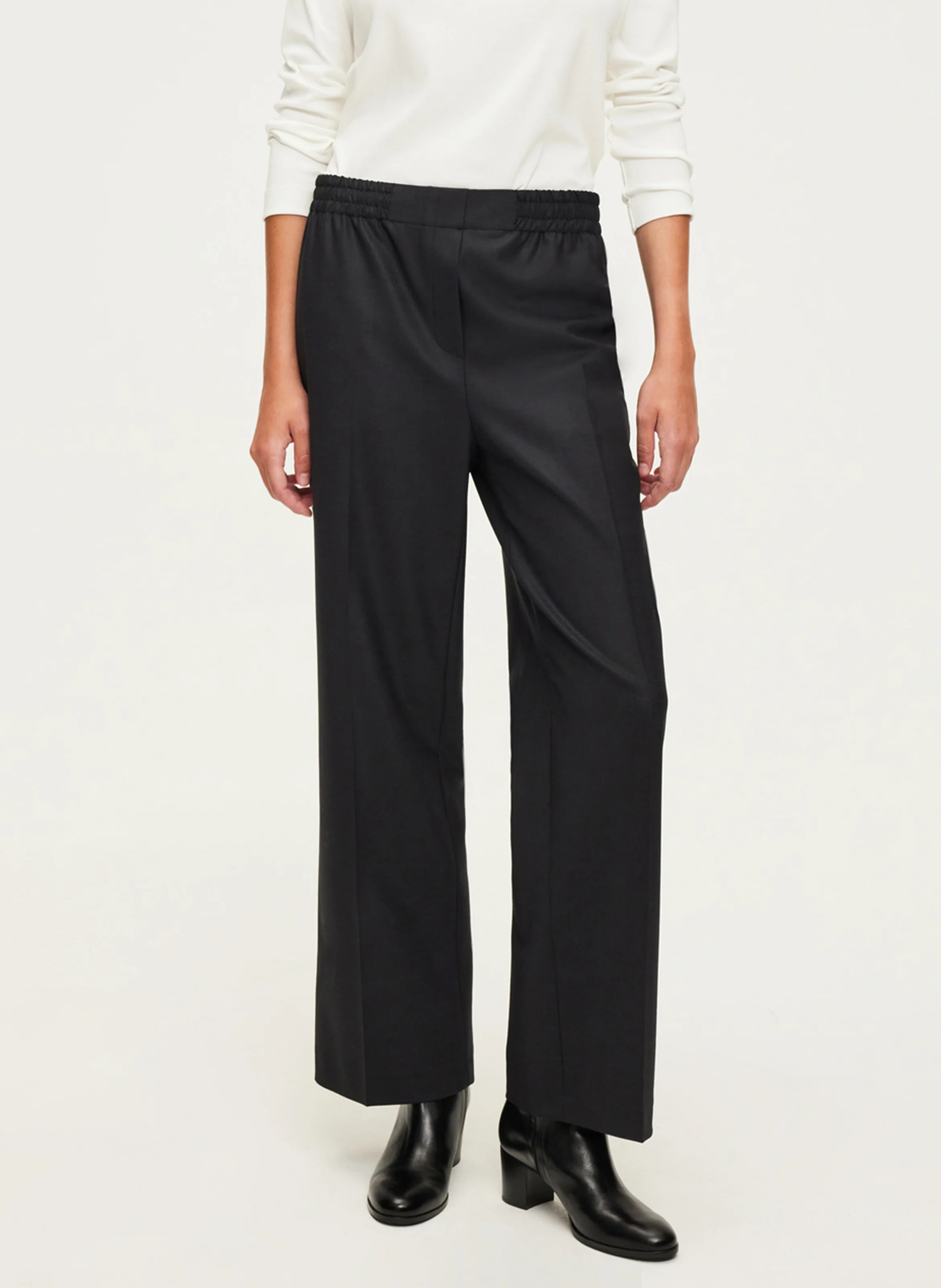 NAYELY - Pantalon large en laine mélangée | Noir