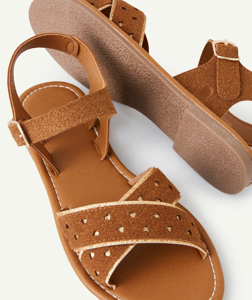 sandale fille en cuir marron et daim