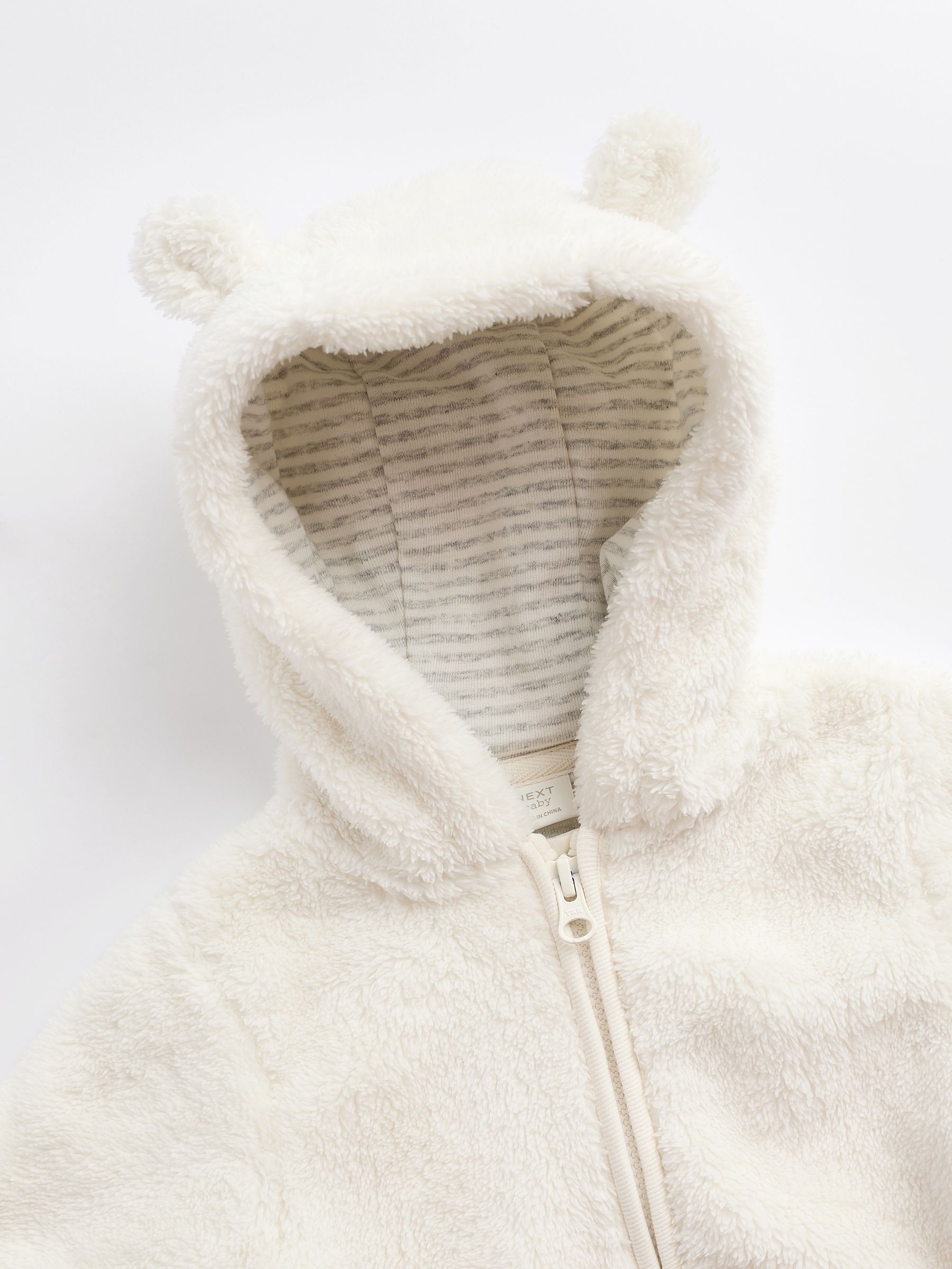 Ecru - All-in-one voor baby's van zachte fleece met capuchon (0mnd-2jr)