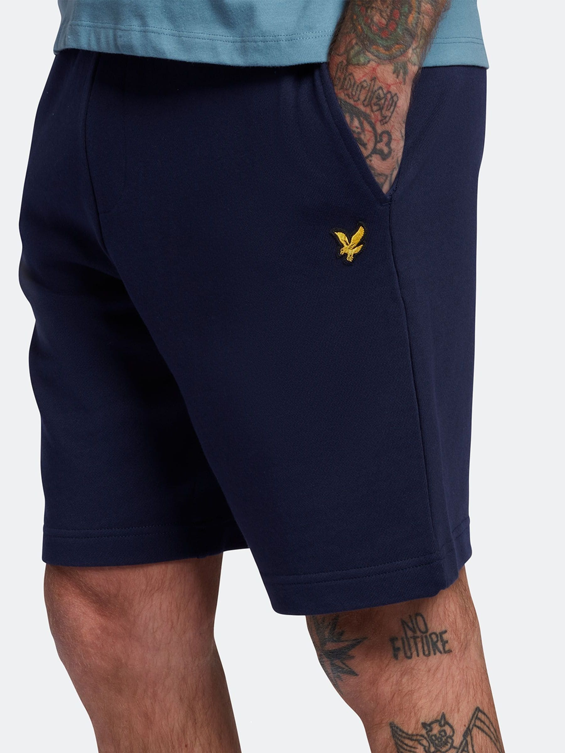 Marineblauw - Lyle & Scott - Jersey short van katoen