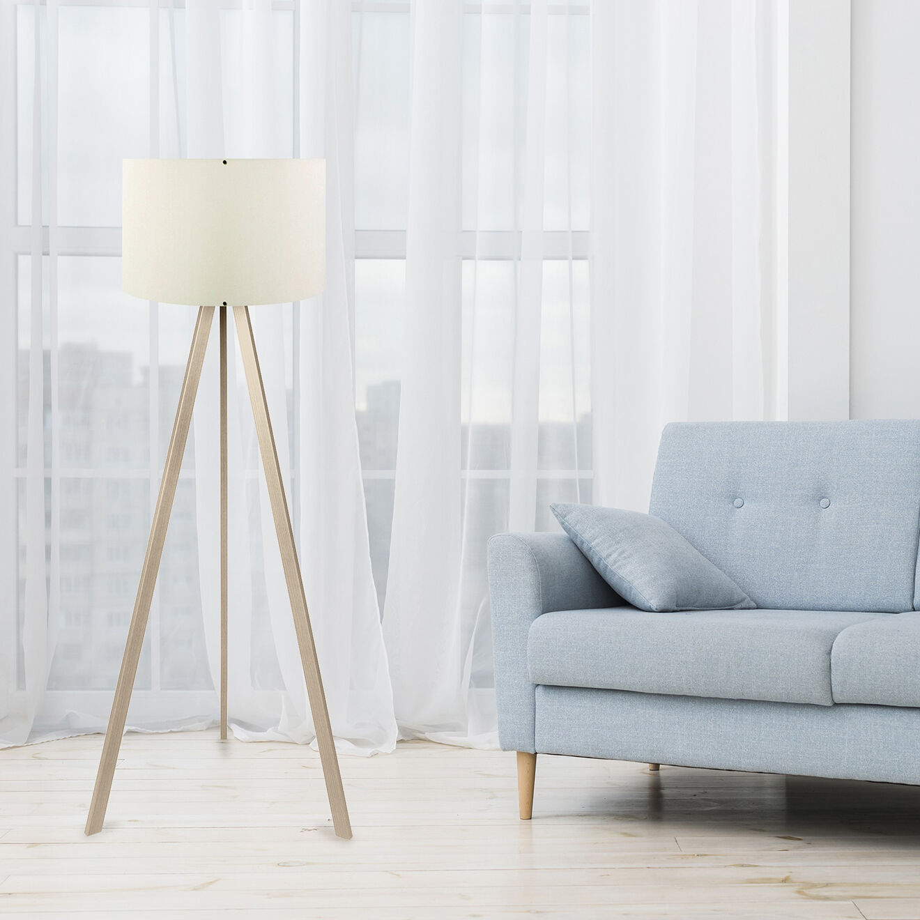Opviq Lampadaire Ayd crème/chêne - 38x140 cm