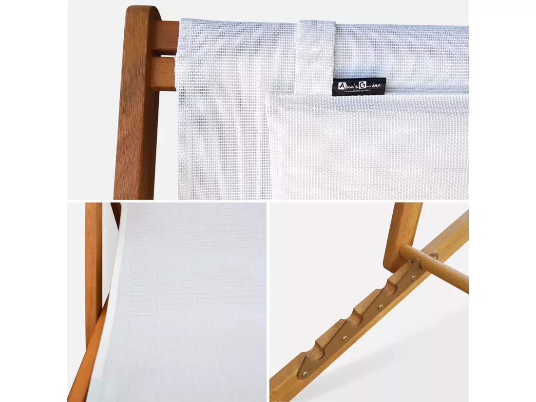 Chiliennes bois - Creus - 2 transats en bois d'Eucalyptus huilé avec coussin repose-tête blanc