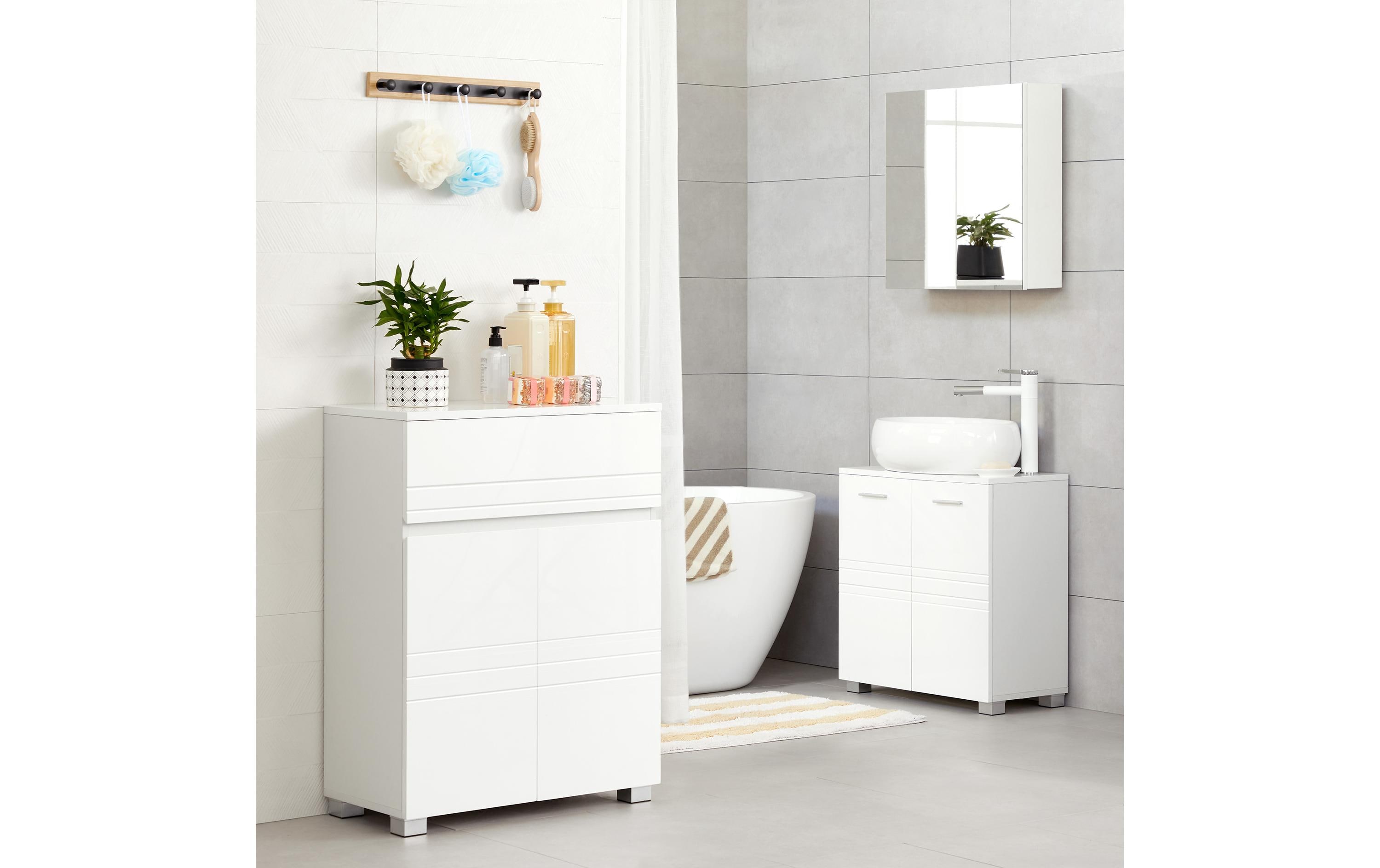 Badezimmerregal mit Schublade 80 x 30 cm, Weiss<br>Badezimmerschrank