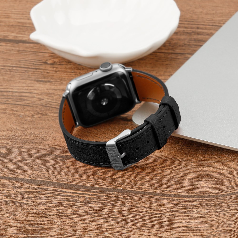 Apple Watch (49/46/45/44 mm) Ersatz Echtleder Armband (Gelenkumfang: 175-220mm) - Schwarz