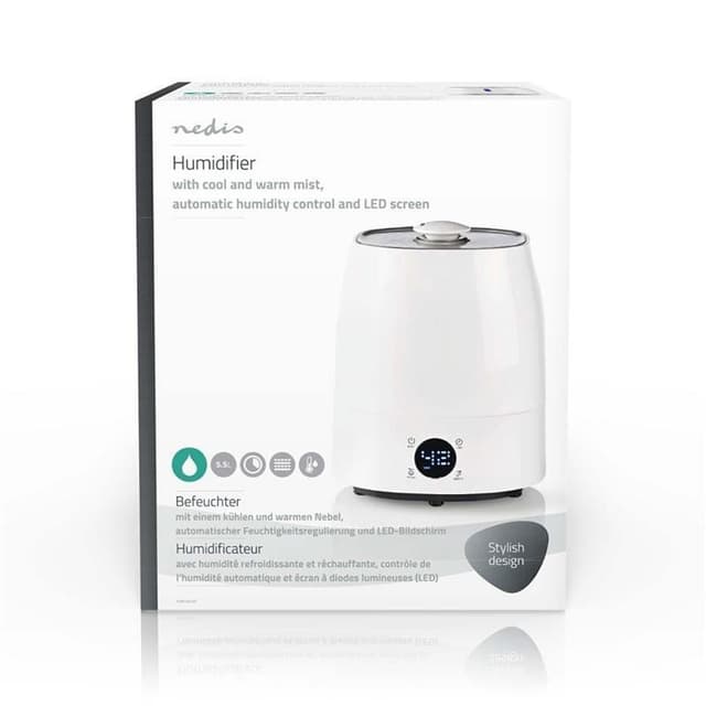 Nedis Air luftfugter | 110 W | Med kold og varm tåge | 5.5 l | Hygrometer | Timer | Velegnet til rum op til: 50 m² | Grå / Hvid