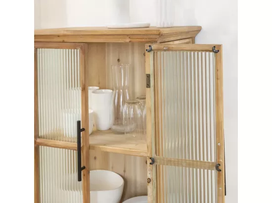 Vitrine en bois de sapin et verre strié 2 portes Nicole