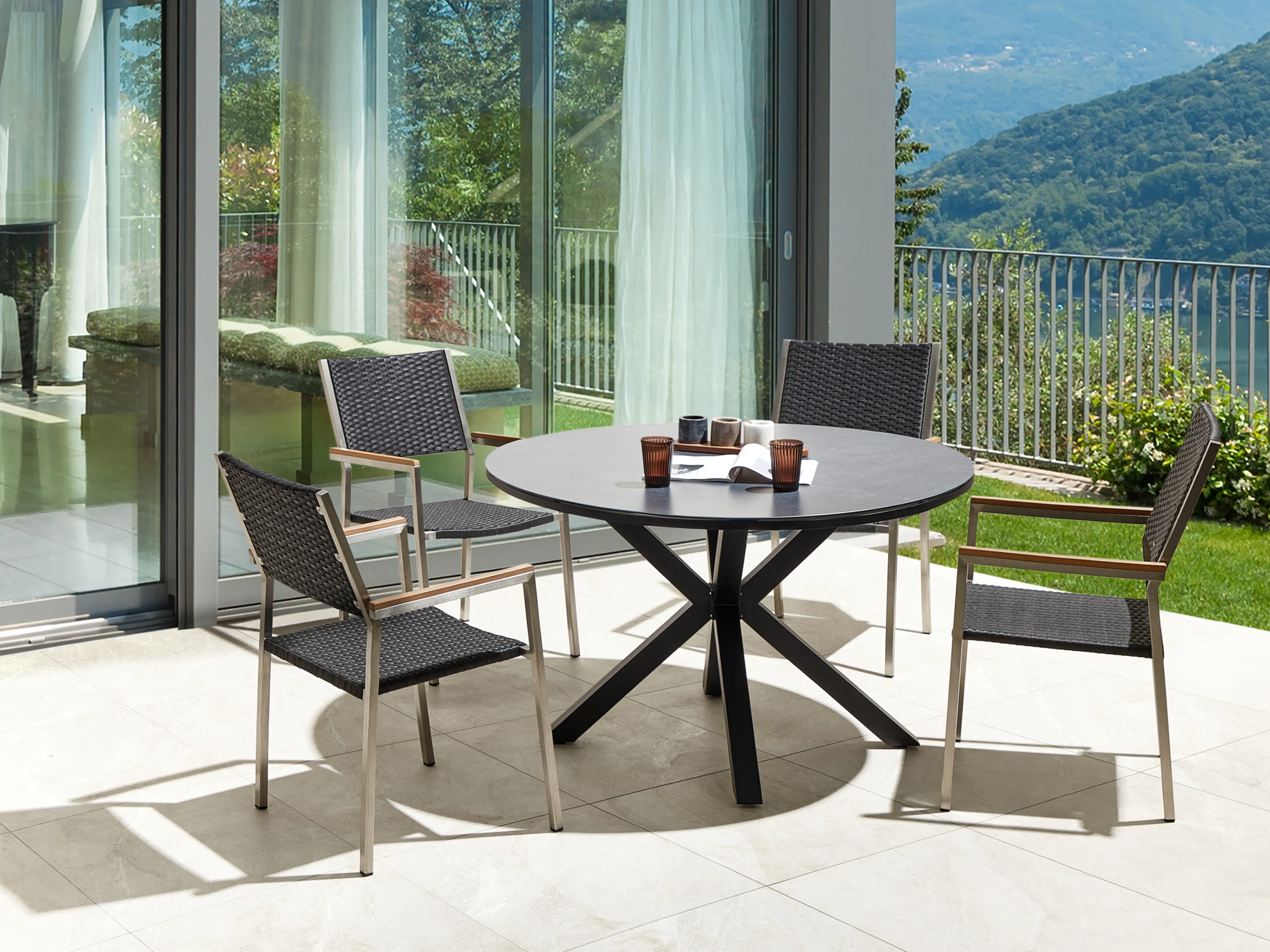 Tuinset 4-zits MALETTO/GROSSETO PE rotan Marmereffect Grijs/zwart