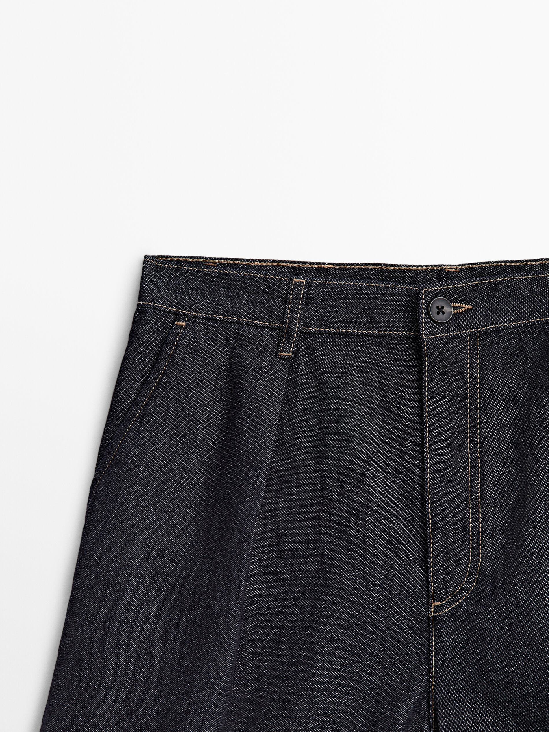 Shorts jeans plissados de cintura alta - AZUL ESCURO